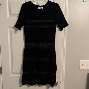 Bailey 44 Black Pointelle Knit Midi Dress with Ruffle Hem